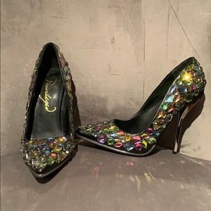 Multi-colored rhinestoned pumps